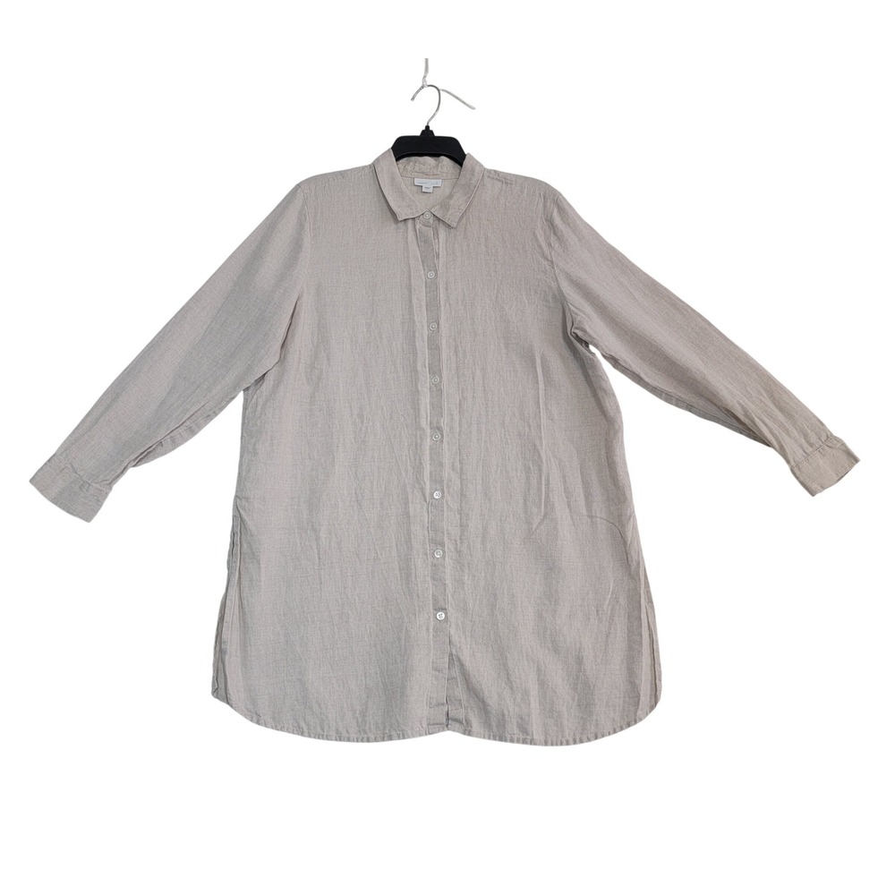 J.Jill Love Linen Button Down Tunic Women Large Beige Long Sleeve 100% Linen